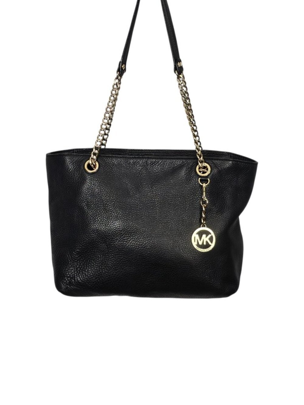 Michael Kors Jet Set Black Pebbled Leather Chain Tote Shoulder Bag COA